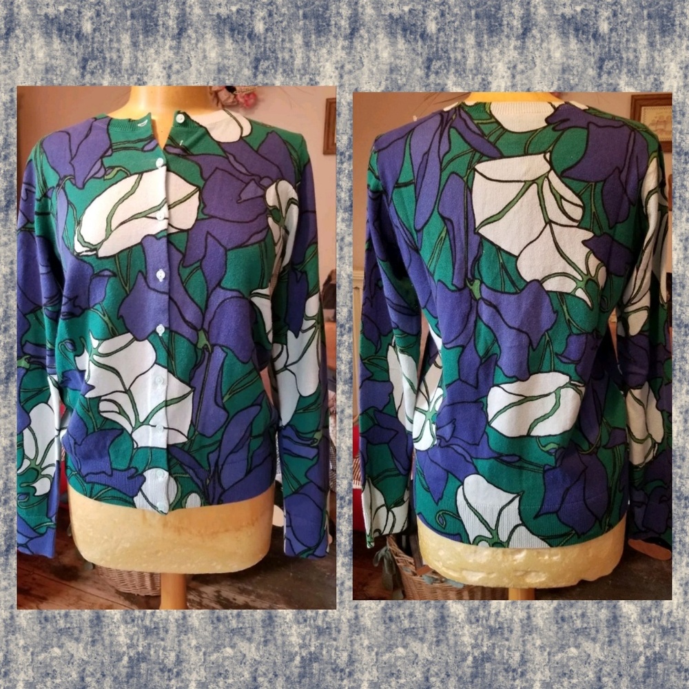 LOFT ann Taylor crewneck Cardigan Sweater 2017 💣SAMPLE💥 Abstract Floral Print